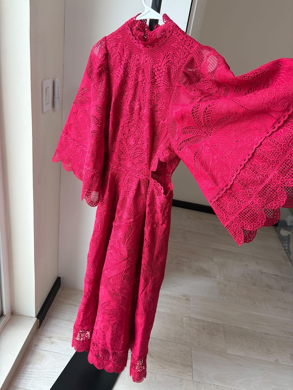 Farm Rio Dark Magenta Guipire Cut-Out Midi Dress - Picture 3 of 11